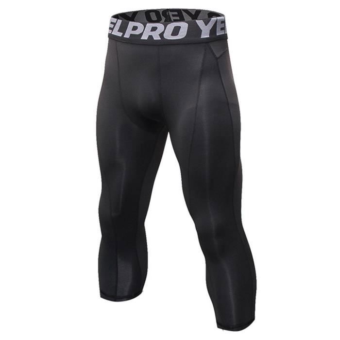 Pantacourt de Compression 3-4 Homme Pour Running et Fitness - Noir