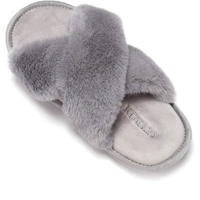 Nasogetch Chaussons Femme Pantoufles Peluche Fausse Fourrure Bout Ouvert Sandales Filles 