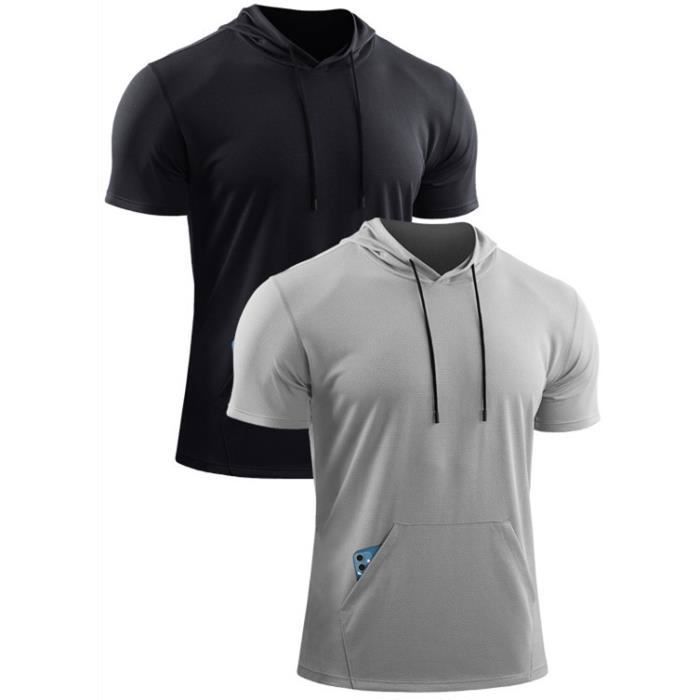 T-shirt D'entraînement Homme à Capuche - Couleur Unie - Fitness, Gym - Neuf Sans étiquettes