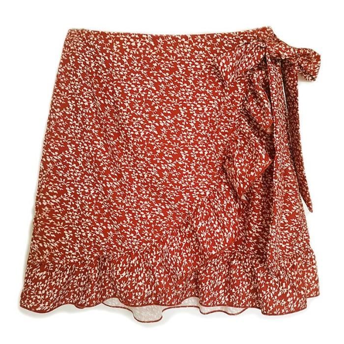 Jupe A Imprime Floral Boheme Pour Femme - Jupes Courtes A Lacets Rouges