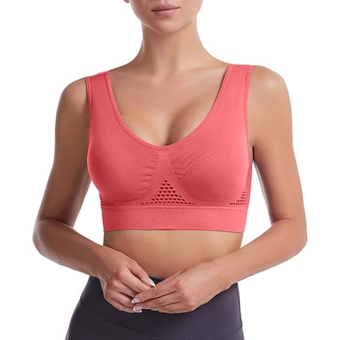 SHEKINI Brassiere Femme Sans Armature Soutien Gorge En Dentelle Bralette Triangle Brassière Avec Coussinets Amovibles Fermeture En Avant Lingerie Crop Top Dos Nu Rouge Violacé,S