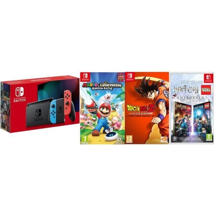 Pack Nintendo Switch + Lego Harry Potter + Dragon Ball Z + Mario Lapins  Crétins kingdom Battle