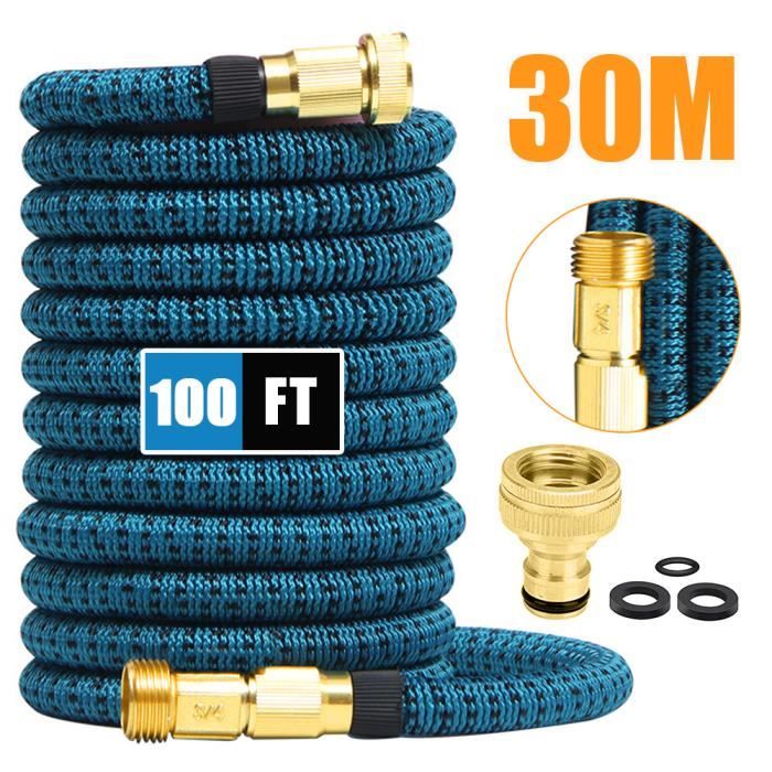 Tuyau d'arrosage Extensible 30M/100ft Tuyau Rétractable Raccords de 3/4 et 1/2 en Laiton Massif Flexible Tuyau d'eau à 8 Fonctions pour Jardinage,Laver la Voiture,Arroser,Baigner Animal etc Vert 