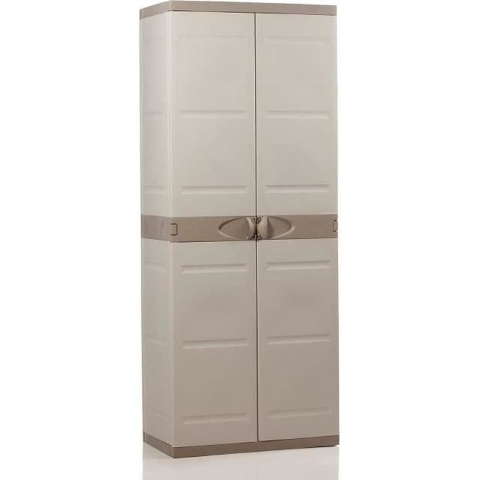 Armoire haute de rangement en résine PLASTIKEN TITANIUM 4 étagères Beige et Taupe