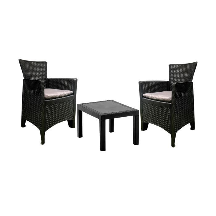 Salon bas de jardin - Polypropylène - 2 personnes - Gris - AKITA Salon bas de jardin - Polypropylène - 2 personnes - Gris - AKITA