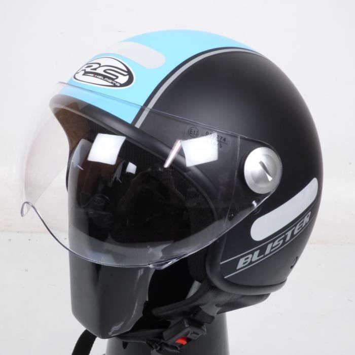 Casque Moto Jet Scooter Bleu - Homologué ECE 22-06, Visière Anti-rayures Et Taille L (59-60cm)