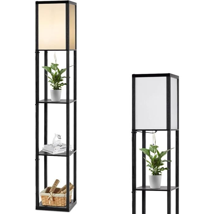 RELAX4LIFE Lampadaire sur Pied 1 6M avec 3 Etagères de Rangement et Abat-jour en Tissu Style Moderne pour Chambre Salon Bureau