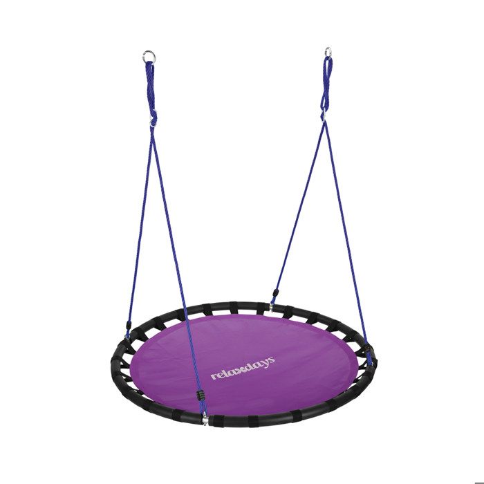 Balançoire Nid D'oiseau Relaxdays 77x103 Cm - Assise Rectangulaire, Hauteur Réglable, Jusqu'à 100 Kg, Violet/noir (adulte & Enfant)