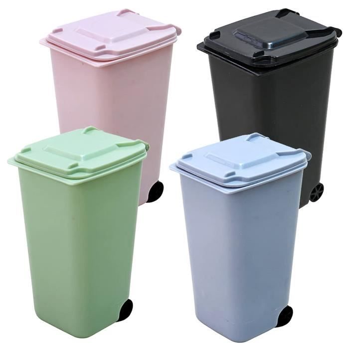 Lot De 4 Mini-poubelles De Bureau Avec Couvercle – Porte-stylo Intégré, Plastique, Design Compact