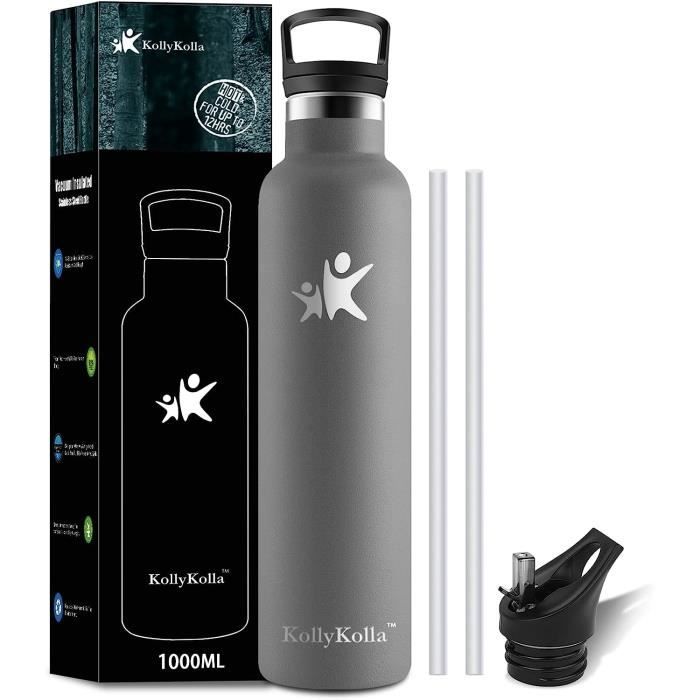 Bouteille d'eau Isotherme 750ml Noir Fleur de Lune | Gourde métallique