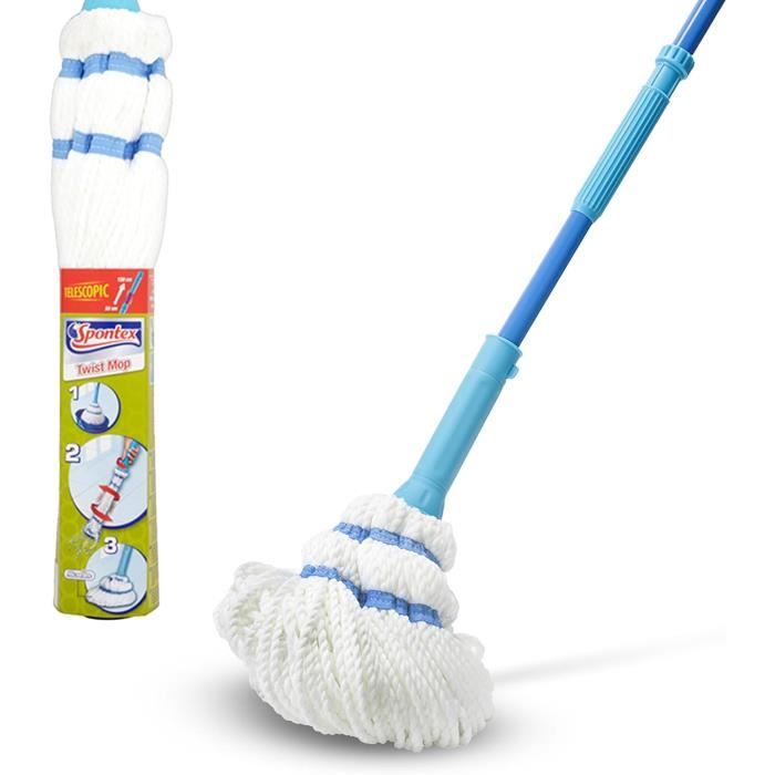 Balai Serpillère Twist Essorage Facile - Manche Télescopique, Pour Tous Sols (carrelage, Parquet, Marbre), Longueur Réglable