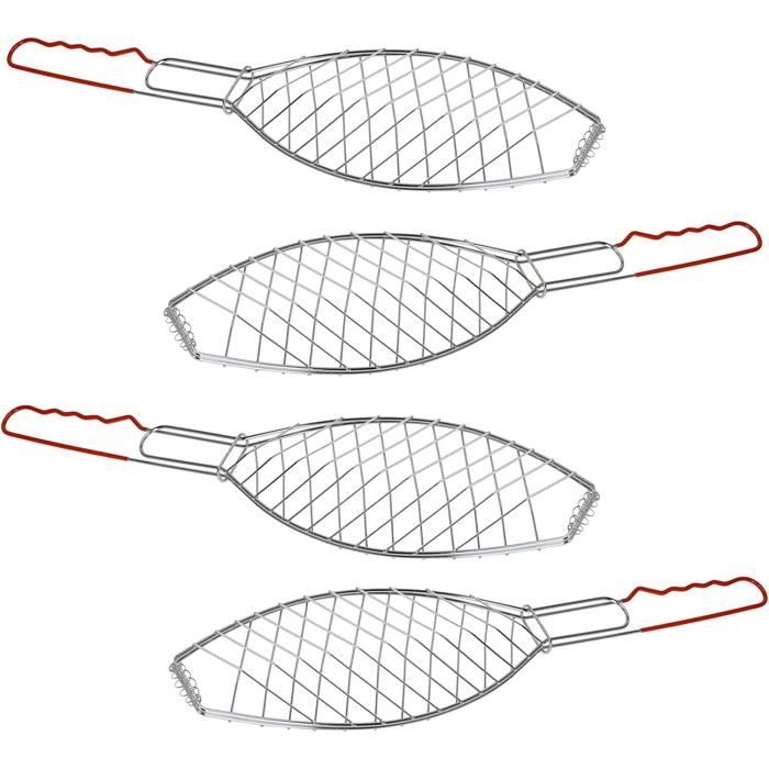 Panier Fish Grill Grille Barbecue Poisson ToCis - Panier à Fish 57x13 Cm Avec Manche Bois Ustensiles Barbecue