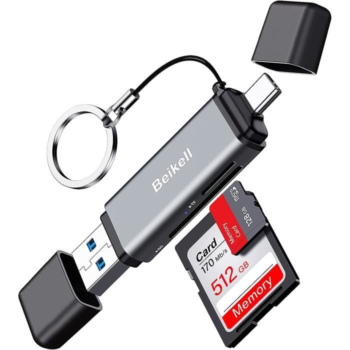 Lecteur de Carte SD-Micro SD, Beikell USB C Lecteur de Carte Mémoire OTG USB 3.0 Adaptateur Carte SD Micro SD USB C Card Reader 148