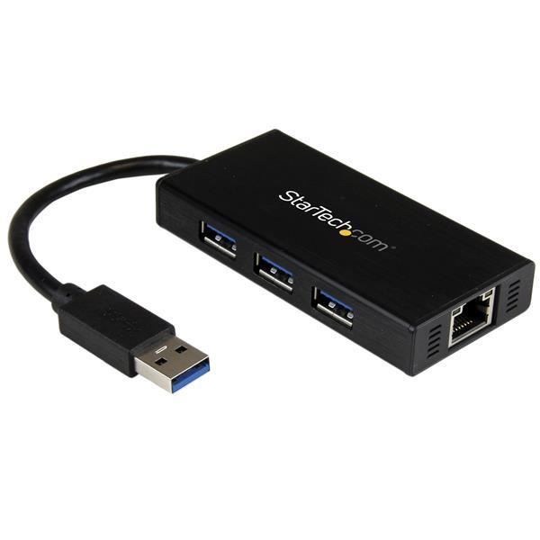 StarTech.com Hub USB 3.0 portable à 3 ports avec câble intégré plus Gigabit Ethernet - Aluminium.