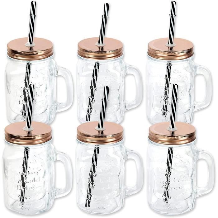 Lot De 4 Verres À Cocktail Avec Couvercle Et Paille - 350 Ml - En Forme