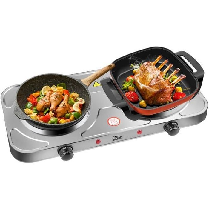 Plaque De Cuisson Electrique Portable Uten - 2 Feux 1000W Chacun - 5 Niveaux De Température - Pour Camping, Dortoir