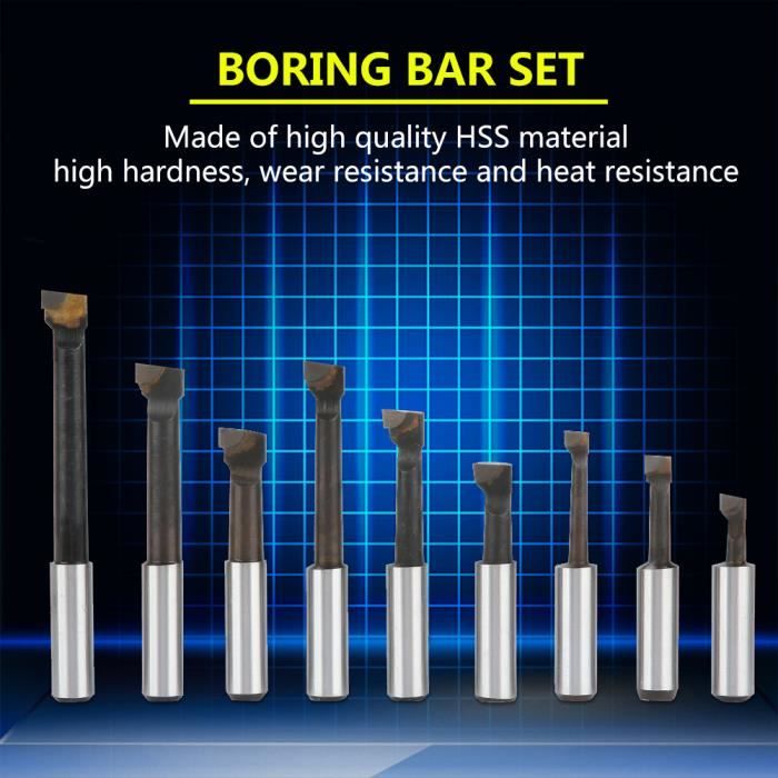 VBESTLIFE Ensemble de barres d'alésage 9 pièces HSS matériel 1/2 'barre ...