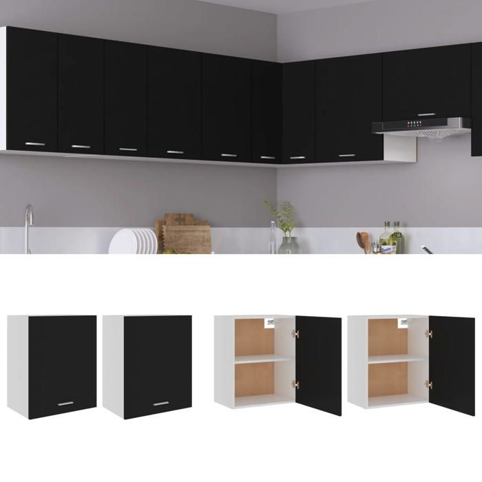 vidaXL Armoires suspendues 2 pcs Noir 50x31x60 cm Bois d ingénierie 805079