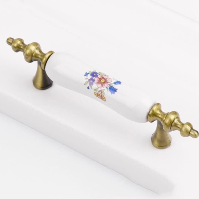Poignée De Porte Porcelaine Et Bronze – Décor Tableau Fleur – Pour Meuble/commode