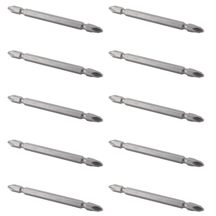 10 Embouts Tournevis PH2 Magnétiques - Double Extrémité H6.3x65mm - Matériau S2