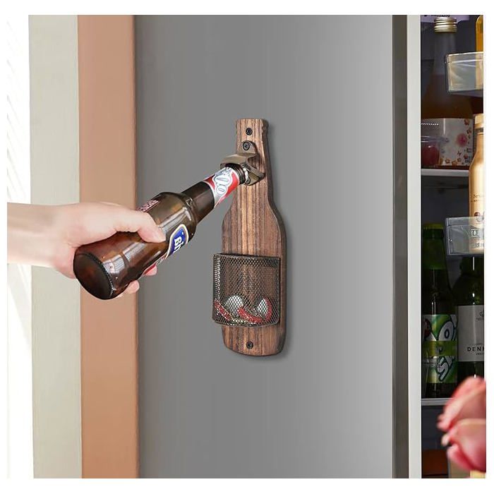 STC – Récupérateur De Capsules De Bière Et Bouchons De Vin – Jeu De Collection En Bois – Deux Compartiments Avec Jauge D’expertise
