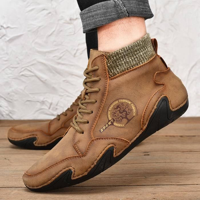 Men vintage leather ankle boots cheap