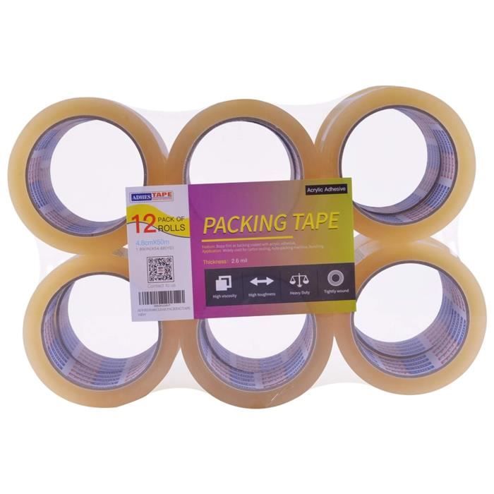 12 Rouleaux Ruban Adhésif D'Emballage Brun 48mm X 50m Avec Cutter - Ruban Transparent Marron Pour Cartons