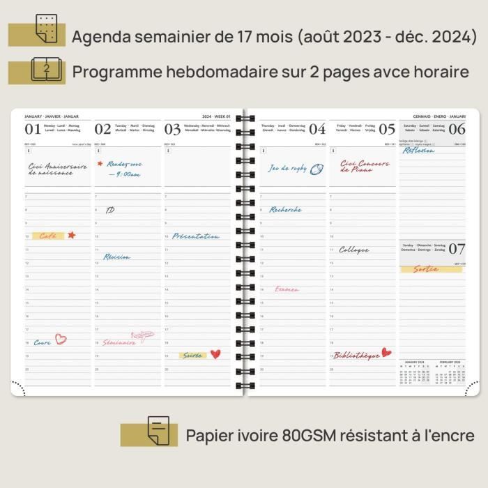 POPRUN Agenda Scolaire 2023 2024 Semainier 26,5 x 21,5 cm, Planner