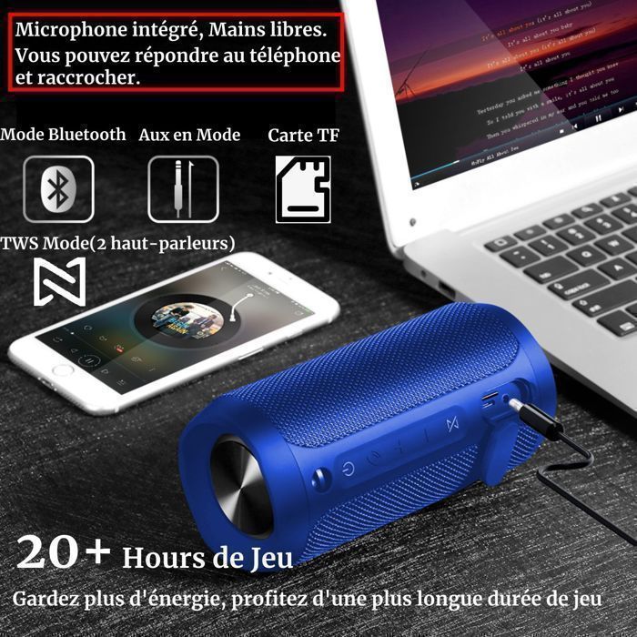 Enceinte Bluetooth Portable 5.4 - Son 360°, Autonomie 30h, étanche IPX7, Lumière RGB, Parfaite Pour Extérieur Et Fêtes - 10