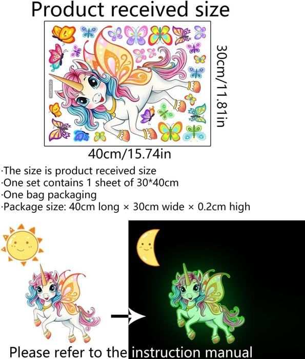 Autocollants Muraux Licorne Et Étoiles Lumineuses - Stickers Phosphorescents Pour Chambre Enfant - Décoration Murale Fille, Pépinière, Nuages, Papillons