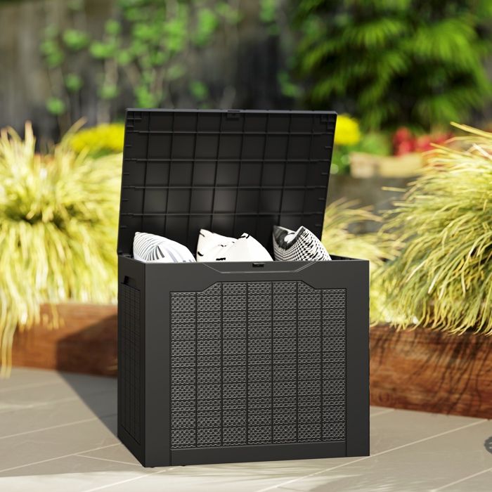 Outsunny Coffre Jardin Bois 185L – Malle Rangement Extérieur Avec Roulettes, Couvercle Siège 60kg, Bâche Intérieure Imperméable, 110x50x50 Cm