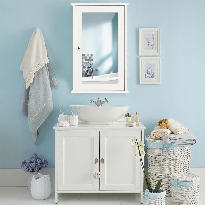 GIANTEX Armadietto A Specchio Per Bagno 56x15x69 Cm - Mobiletto A Muro In MDF Con 2 Ripiani Regolabili - Pensile Salvaspazio Nero - 3