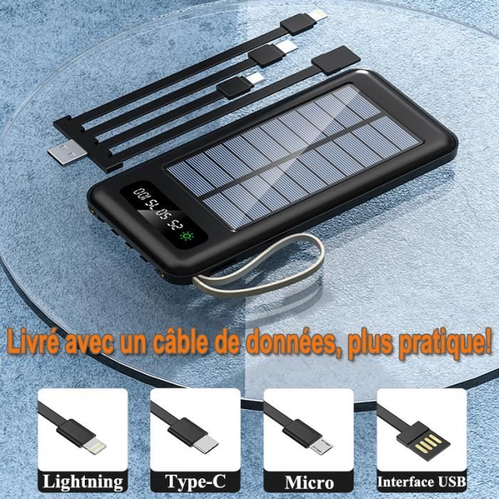 KREKCO®50000 mah batterie externe,batterie solaire portable,chargeur solaire  pour telephone portable,solar power bank-blanc - Cdiscount Téléphonie