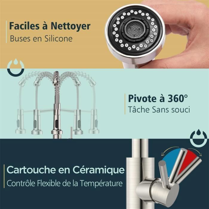 Robinet De Cuisine En Nickel Brossé Avec Pulvérisateur Extractible