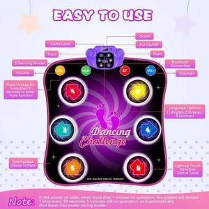 WOCVRYY – Tapis De Danse Musical Pour Enfants – LED, 7 Modes, 11 Musiques (comptines Et Piano), Volume Réglable – Coordination œil-main-pied – Dès 3 Ans – Cadeau Anniversaire Et Noël