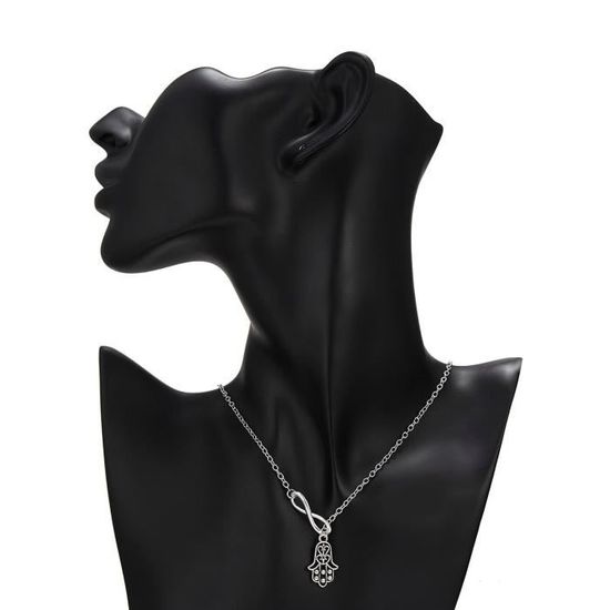Idée cadeau bijou fantaisie collier chaine argentée main de fatma et infini