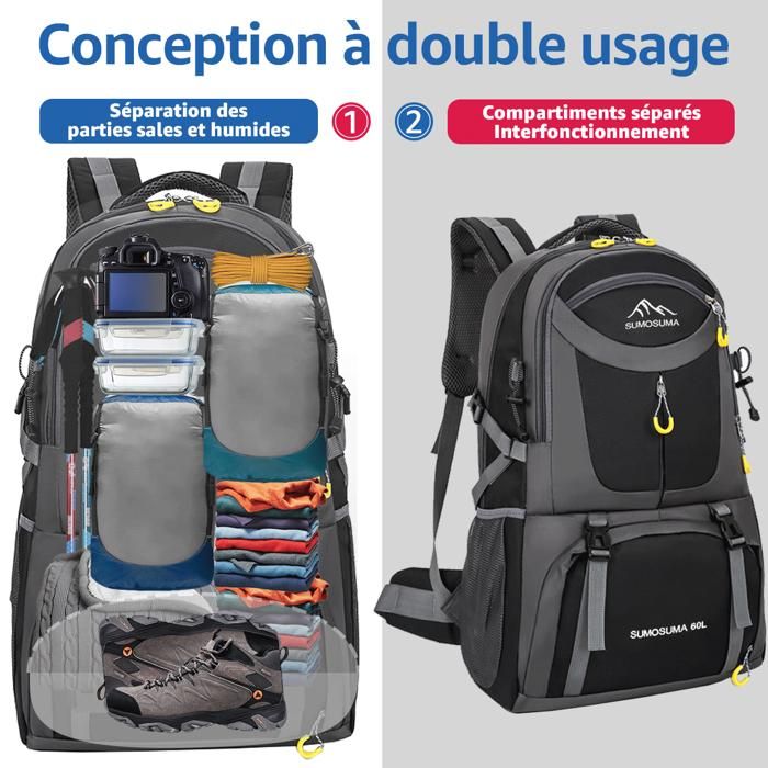 Ggtuyt - Sac à Dos Vide 60L Avec Compression - Idéal Pour Voyage Et Rangement