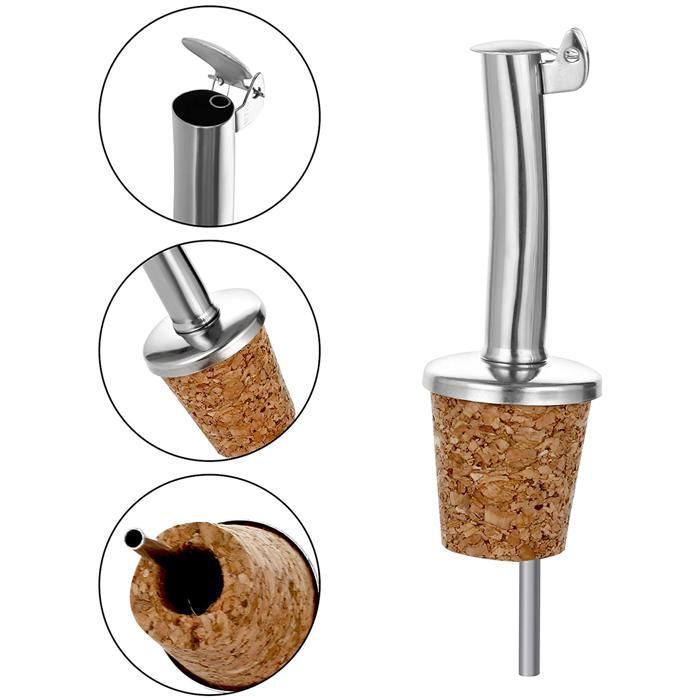 Set Premium De 7+7 Becs Verseurs En Inox + Entonnoir & Brosse – Anti-Goutte Pour Huile D’Olive, Vinaigre, Alcools – Bar & Cuisine