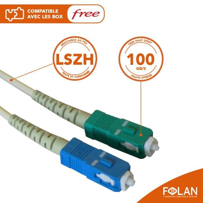 Câble Fibre Optique 10m Pour Box Free - Blanc, Connexion Fiable Pour Votre Internet - 10