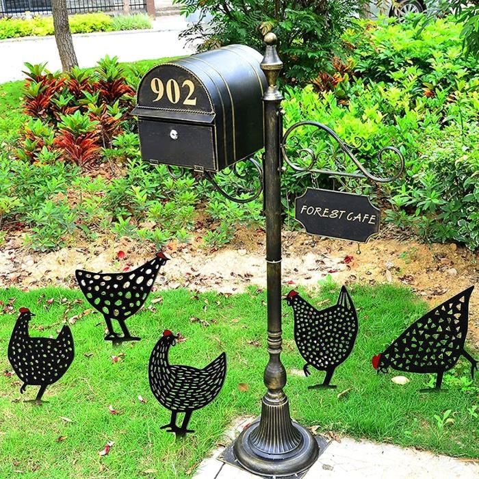 Poule Décorative Jardin En Résine Noir - Statue Animale 12x8.5cm | Déco Extérieure Amusante