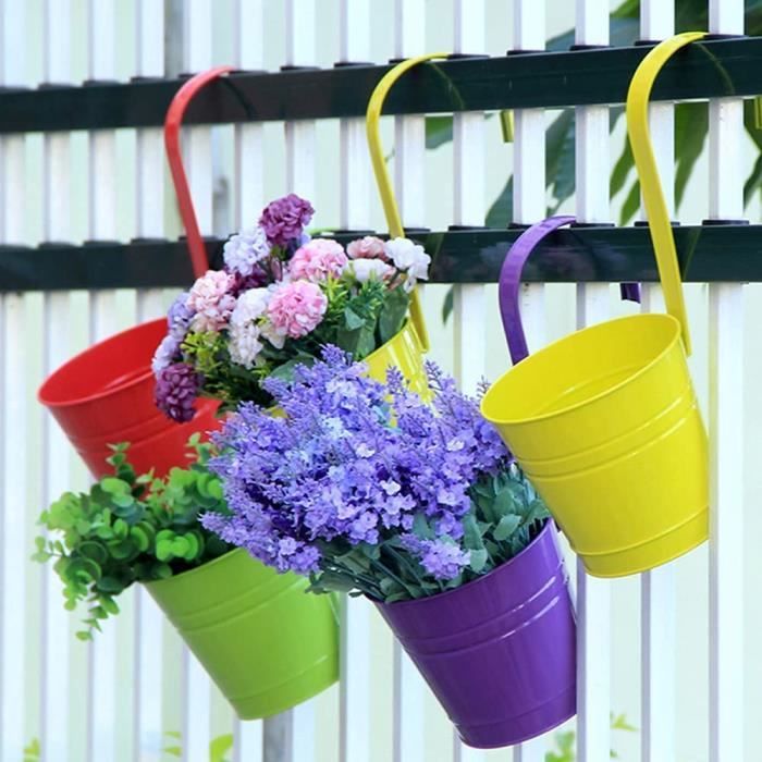 10PCS Pots de Fleurs à Suspendre pour Exterieur, Coloré Pot Fleur en Métal,  pour Une Clôture ou Un Jardiniere Balcon, avec Tr 636 - Cdiscount Jardin