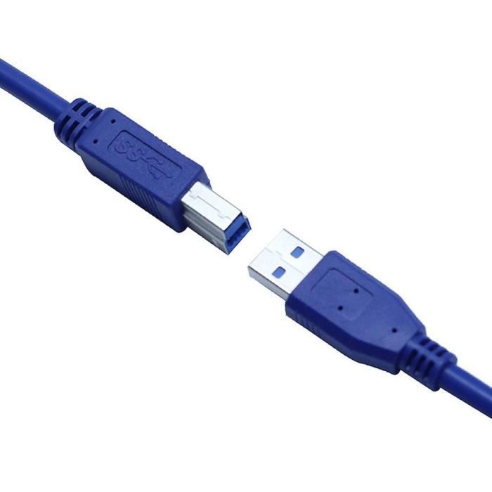 Câble d'imprimante USB, v3.0, bleu, type A vers B mâle, 1.5M