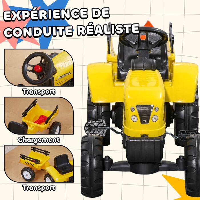 Porteur Tracteur Komatsu Avec Remorque - Pelle Et Rateau - Jaune à Prix Porteur Tracteur Komatsu Avec Remorque - Pelle Et Rateau - Jaune à Prix