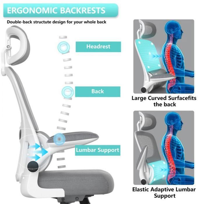 Chaise De Bureau Ergonomique EveryKip - Dossier Mesh Respirant, Soutien Lombaire, Roues Douces