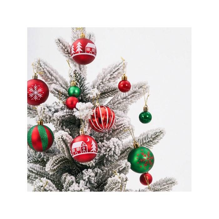 44 Pièces Boules De Noël Plastique - Ornements Rouge Vert 9 Motifs Pour Sapin Arbre De Noël Et Décoration Fête