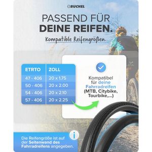 DURCA Fahrradschlauch 20x1,75/2,125 PV 47/57-406 – Hochwertig, Mit Sclaverandventil