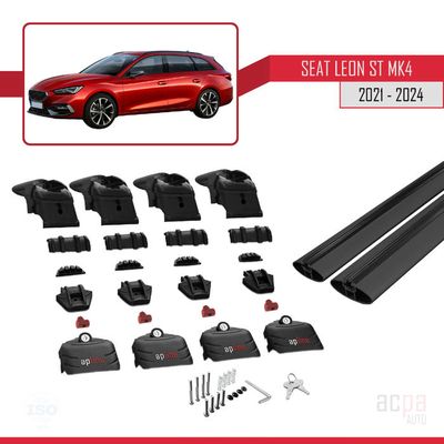 Barres De Toit Apline ACE-4 Pour Seat Leon 3 (5F) 2012-2020 - Gris Aluminium, 2 Barres Porte-Bagages Avec Railing