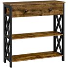 Yaheetech Table Console Table d'entrée Industrielle Bois et Métal 1 Grand Tiroir 2 Étagères Brun Rustique