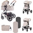 LORELLI Lora - Poussette combinée 2en1 avec couvre jambes et nacelle - Jusqu'à 15Kg - Pliable - Beige/gris