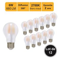 Lot de 12 ampoules LED filament E27 6W (equiv. 60W) 660Lm 2700K